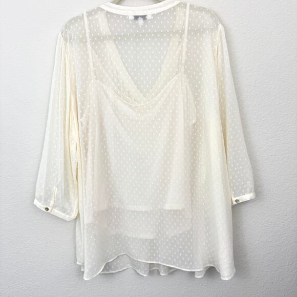 Rose + Olive Womens Swiss Dot Blouse Tank Set Size 3X Minimal Pleated Cream - Picture 3 of 8